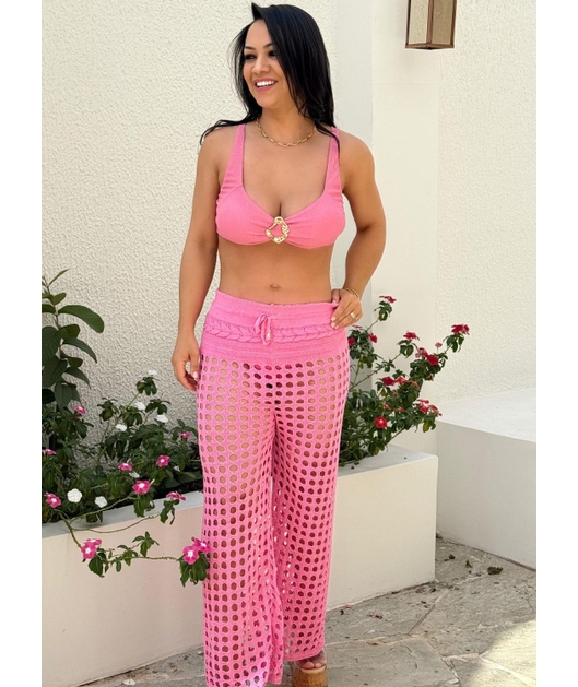 SAÍDA DE PRAIA CALÇA NO TRICÔ ROSA