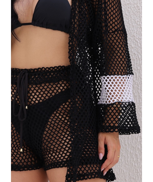 SAÍDA DE PRAIA CONJUNTO KIMONO NO ARRASTÃO PRETO M216