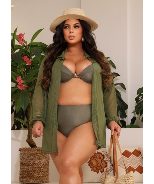 SAÍDA DE PRAIA CAMISA NO TULE VERDE COLEÇÃO BEACH CURVE