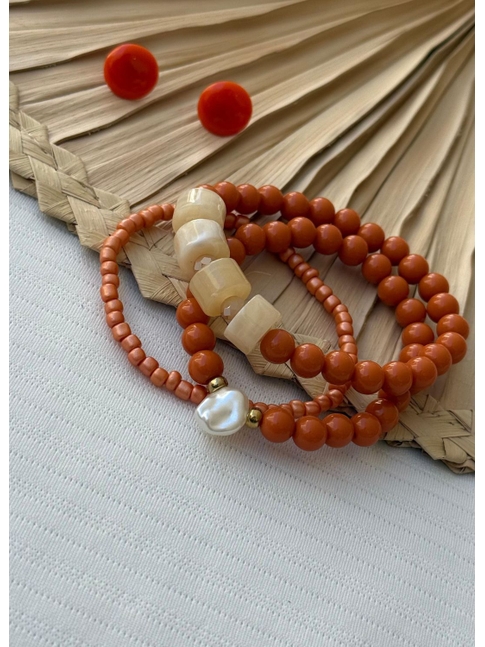 ACESSÓRIO DE PRAIA KIT BRINCO E PULSEIRA LARANJADA