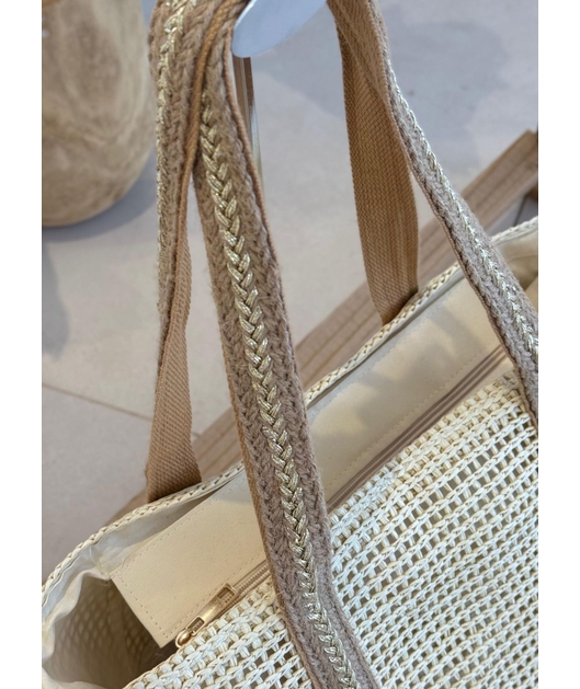 BOLSA DE PALHA GRANDE OFF WHITE ALÇAS BEGE