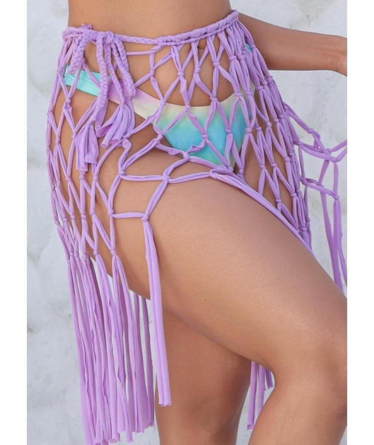 SAÍDA DE PRAIA MINI SAIA MACRAMÊ LILÁS VAN1214