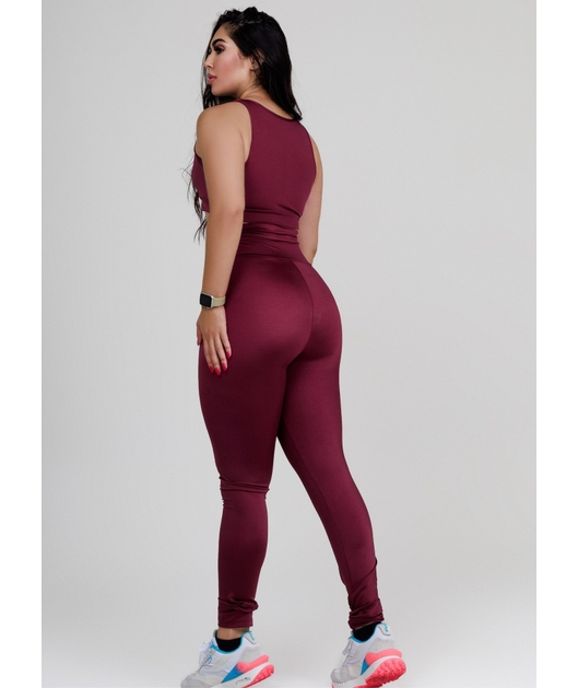 CONJUNTO FIT TRILOBAL TOP BASIC CALÇA COS ALTO FAIXA MALBEC