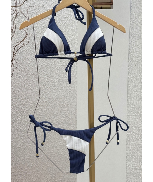 BIQUÍNI CORTININHA BICOLOR CALCINHA DE AMARRAR AZUL COLEÇÃO NÁUTICA