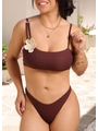 BIQUÍNI TOP FLOR CALCINHA ASA DELTA MARROM COLEÇÃO BEACH GLAM - 3