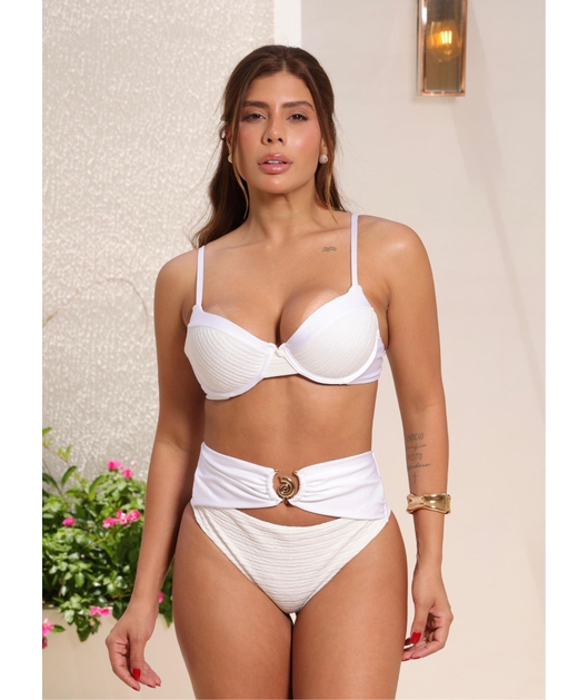 BIQUÍNI MEIA TAÇA CALCINHA ALTA BRANCO COLEÇÃO VERANEIO