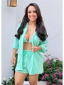 SAÍDA DE PRAIA CONJUNTO CAMISA COM SHORT NO CHIFFON VERDE CLARO - 1