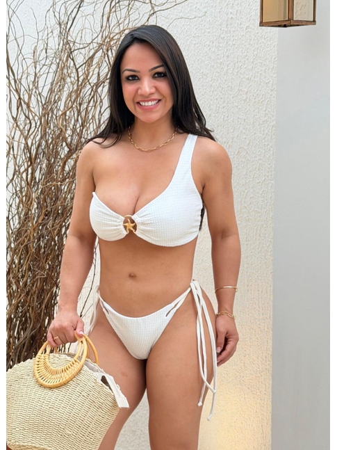 BIQUÍNI TOP NULA MANGA CALCINHA DE AMARRAR OFF WHITE COLEÇÃO ILHA DO SOL