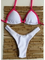 BIQUÍNI CORTININHA CALCINHA ASA DELTA BRANCO COM DETALHE ROSA NEON COLEÇÃO ESQUENTA FOLIA - 1