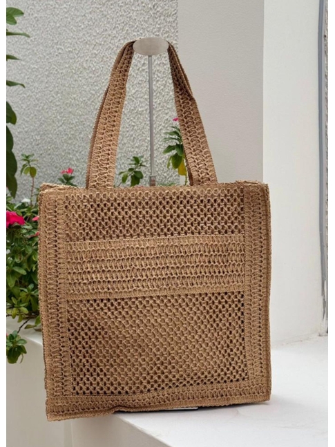 BOLSA DE PALHA GRANDE BEGE TELA TROPIC