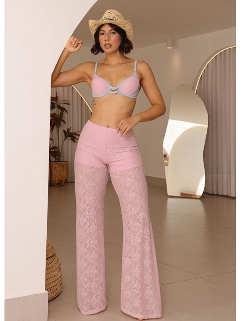 SAÍDA DE PRAIA CALÇA NA RENDA ROSA COLEÇÃO ÁGUA VIVA