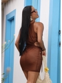 SAÍDA DE PRAIA DRESS FRANZIDO LATERAL NO TULE MARROM COLEÇÃO IBIZA M30 - 2