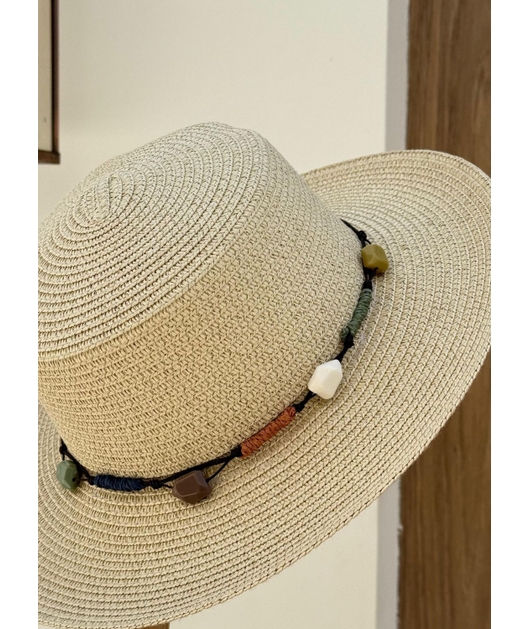 CHAPÉU DE PALHA PEDRAS RÚSTICA OFF WHITE