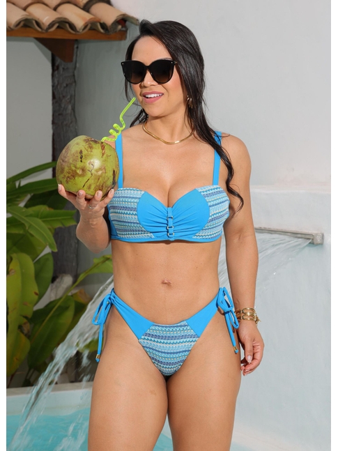 BIQUÍNI TOP CALCINHA DE AMARRAR AZUL COLEÇÃO ÁGUA DE COCO M405