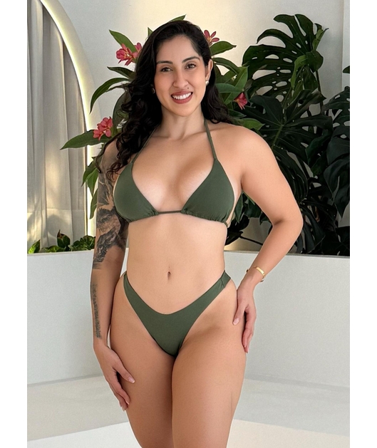 BIQUÍNI CORTININHA CALCINHA ASA DELTA VERDE MILITAR COLEÇÃO CALIENTE 0104