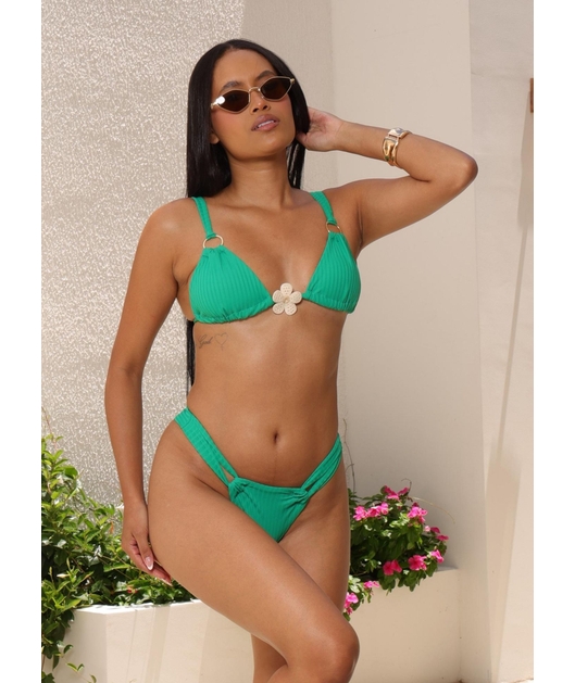 BIQUÍNI CORTININHA FLOR CALCINHA RECORTE VERDE COLEÇÃO BEACH GLAM