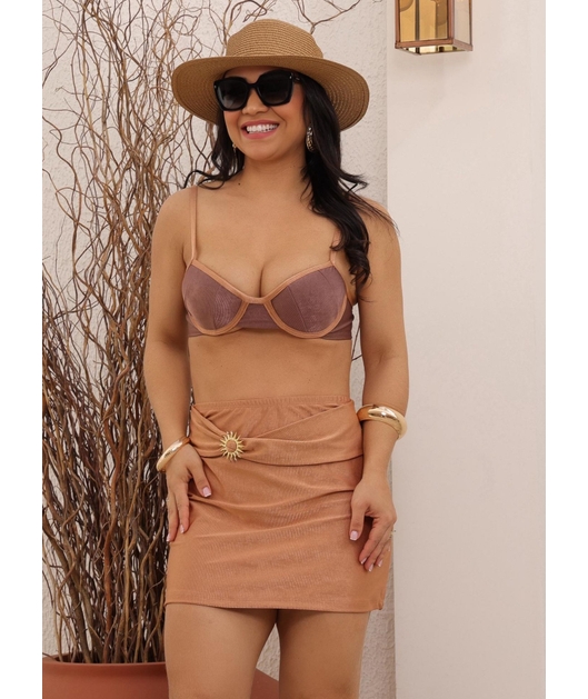 SAÍDA DE PRAIA MINI SAIA SOL BRONZE COLEÇÃO MARÉ ALTA