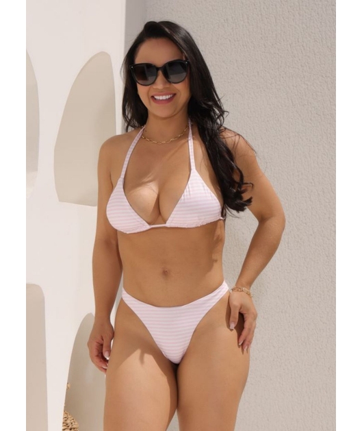 BIQUÍNI CORTININHA CALCINHA ASA DELTA LISTRA ROSA COLEÇÃO VERÃO EUROPEU