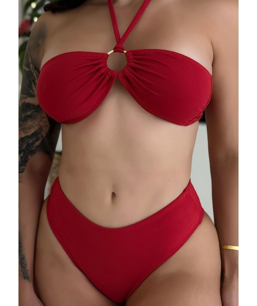 BIQUÍNI TOP ARGOLA CALCINHA TRADICIONAL VERMELHO COLEÇÃO CALIENTE