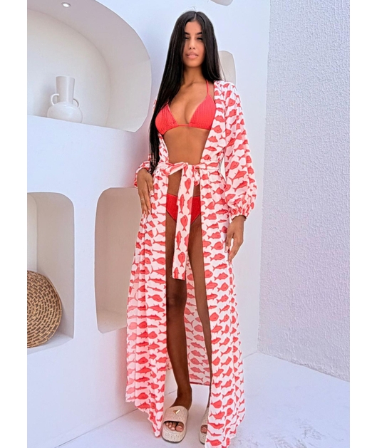 SAÍDA DE PRAIA LONGA ESTAMPA MARÉ DE PEIXES CORAL COLEÇÃO SARDENHA