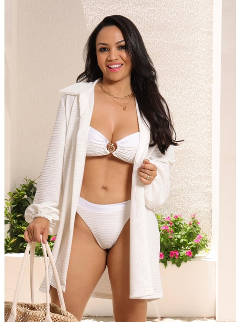 SAÍDA DE PRAIA CAMISA TEXTURIZADA BRANCA COLEÇÃO VERANEIO