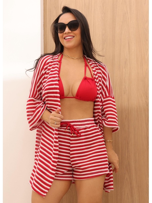 SAÍDA DE PRAIA KIMONO COM SHORT VERMELHO GT45