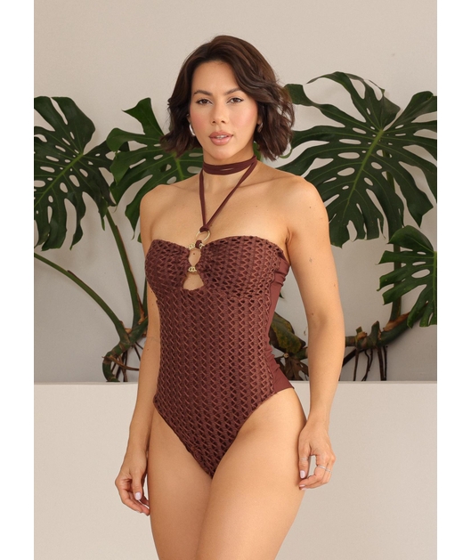 MAIÔ CROCHÊ ARGOLA MARROM COLEÇÃO ATLÂNTICA