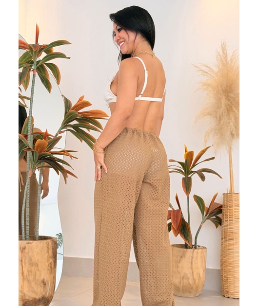 SAÍDA DE PRAIA CALÇA CROCHÊ CARAMELO TDV845