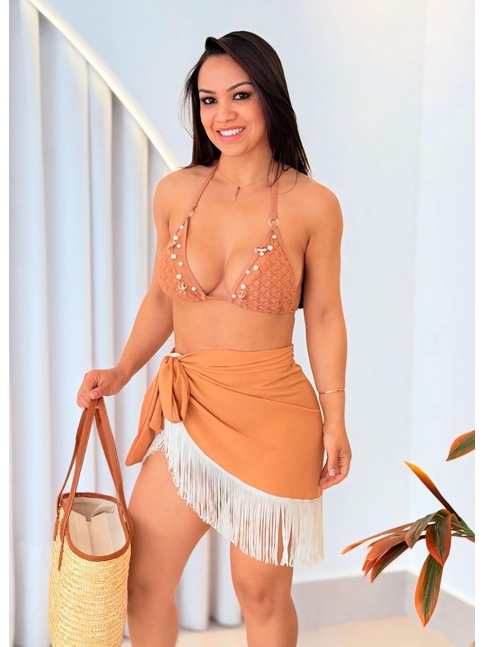 SAÍDA DE PRAIA PAREÔ COM FRANJA NA SEDINHA BRONZE CM02