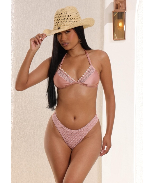 BIQUÍNI TOP PÉROLA CALCINHA ASA DELTA ROSE COLEÇÃO CELEBRATION