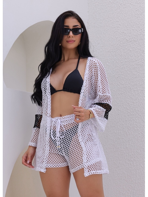 SAÍDA DE PRAIA CONJUNTO KIMONO NO ARRASTÃO BRANCA M216