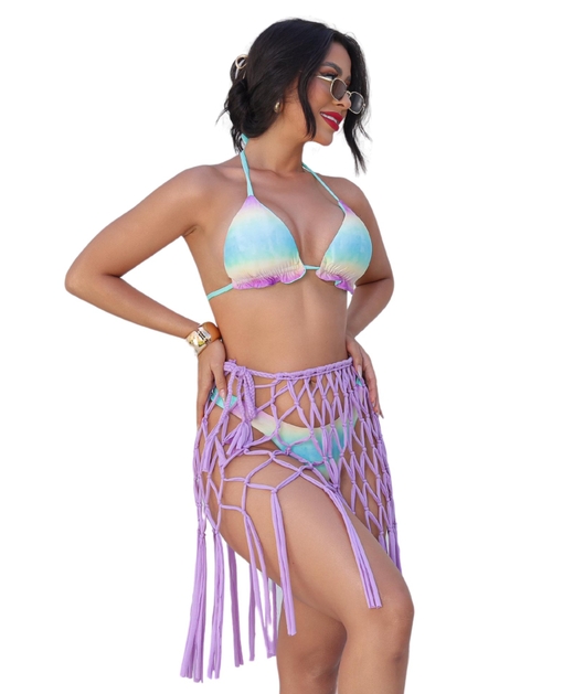 SAÍDA DE PRAIA MINI SAIA MACRAMÊ LILÁS VAN1214