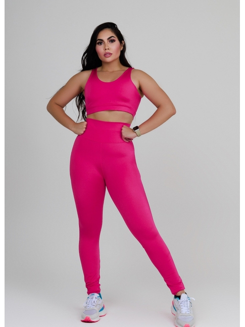 CONJUNTO FIT TRILOBAL TOP BASIC CALÇA COS ALTO FAIXA ROSA