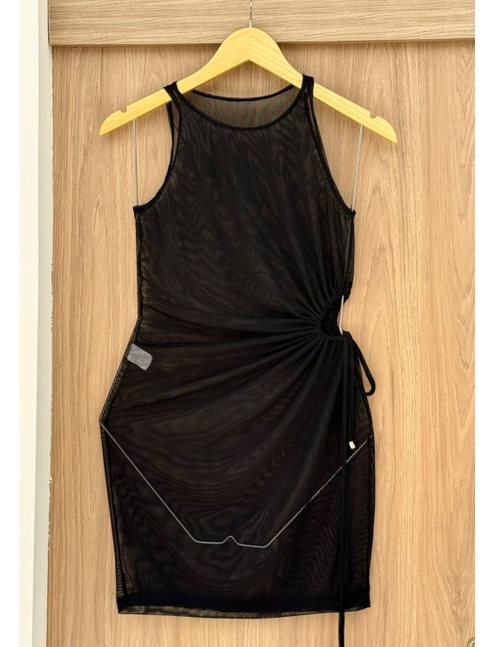 SAÍDA DE PRAIA DRESS FRANZIDO LATERAL NO TULE PRETA NATHYY78