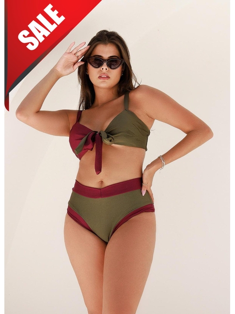 BIQUÍNI TRILOBAL COLEÇÃO GRINGA TOP AMARRAÇÃO CALCINHA SUNKINI VERDE COM MARSALA