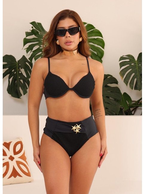 BIQUÍNI MEIA TAÇA CALCINHA ALTA PRETO COLEÇÃO CLAREIA