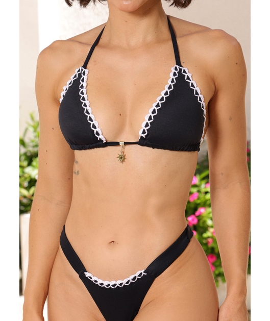 BIQUÍNI CORTININHA CROCHÊ CALCINHA FIO DUPLO PRETO COLEÇÃO ENTRE MARÉS