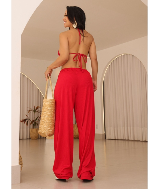 SAÍDA DE PRAIA CALÇA CANELADA VERMELHA