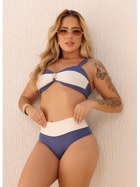 BIQUÍNI TOP BICOLOR CALCINHA TALA AZUL COLEÇÃO NÁUTICA