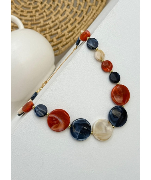 ACESSÓRIO DE PRAIA COLAR PEDRAS COLORIDAS VERMELHO