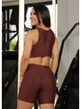 CONJUNTO FITNESS TOP BASIC COM SHORT MARROM COLEÇÃO FEBELA MOVE - 2