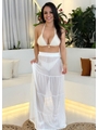 SAÍDA DE PRAIA SAIA LONGA TULE EM LISTRAS OFF WHITE - 1