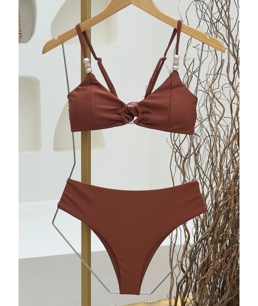 BIQUÍNI TOP ARGOLA CALCINHA ALTA MARROM COLEÇÃO COR DO PECADO