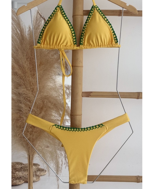 BIQUÍNI CORTININHA CALCINHA FIO DUPLO AMARELO COLEÇÃO BRASIL RAIZ