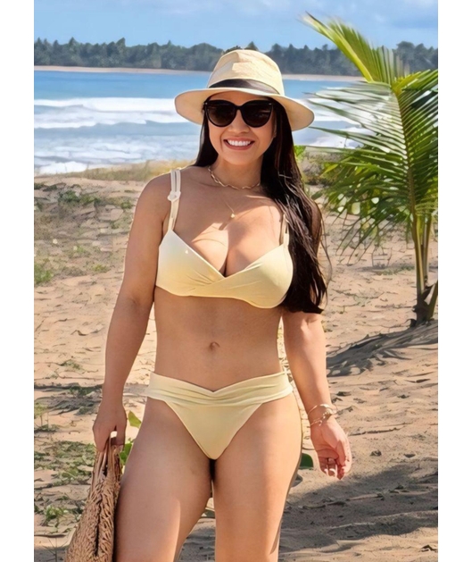 BIQUÍNI MEIA TAÇA DRAPEADO CALCINHA ASA DELTA AMARELO COLEÇÃO DULCE CARIBE - GG