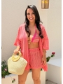 SAÍDA DE PRAIA CONJUNTO KIMONO COM SHORT ROSA M45 - 1