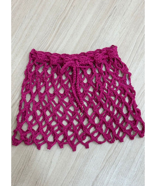 SAÍDA DE PRAIA NO CROCHÊ MINI SAIA ROSA 0104