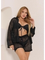 SAÍDA DE PRAIA CONJUNTO COM SHORT NO CROCHÊ PRETO COLEÇÃO PÉROLA - 1