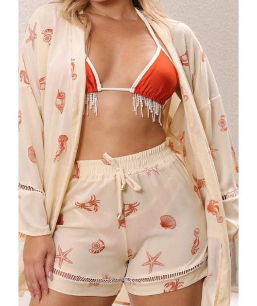 SAÍDA DE PRAIA KIMONO COM SHORT NUDE COLEÇÃO FUNDO DO MAR F20