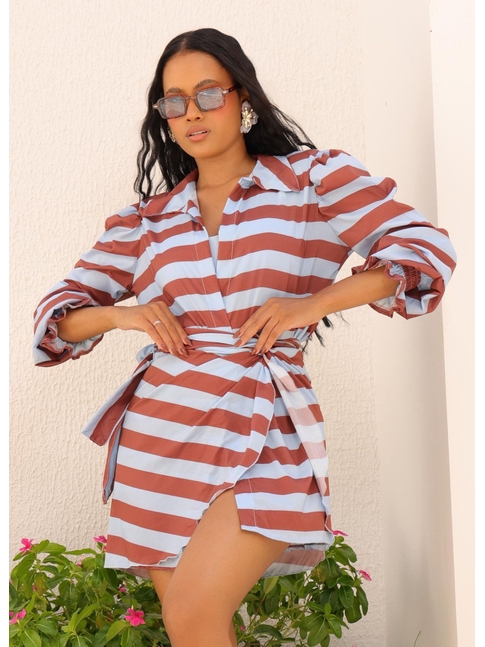 SAÍDA DE PRAIA CAMISA COM PÁREO LISTRA AZUL COLEÇÃO CANDY COLOR